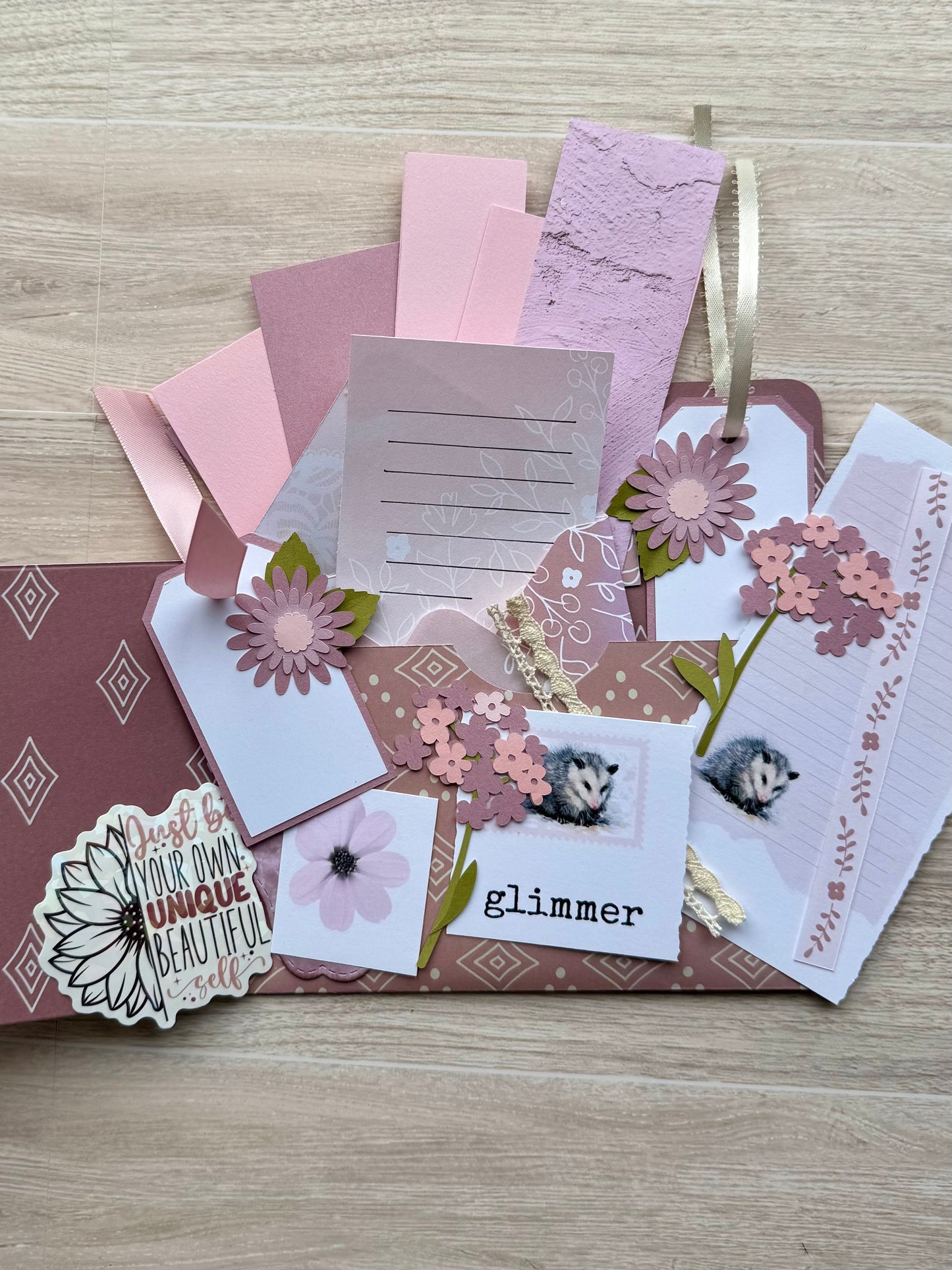Handmade Folio Ephemera Set | Be Your Own Unique Beautiful Self | Pink Paper Journal Supplies | P70