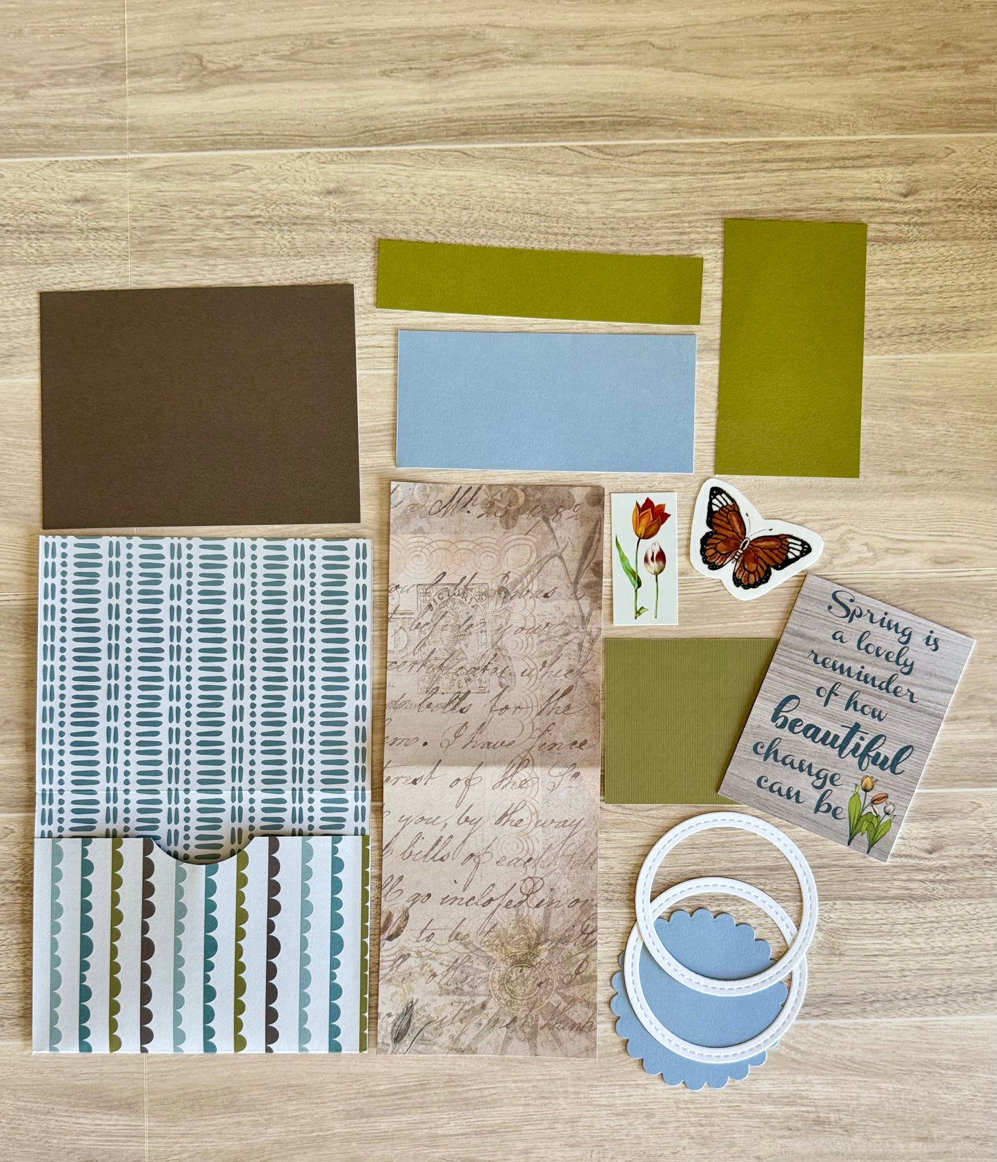 Mini Handmade Folio Ephemera Set | Spring Change in Blue Brown Green | Paper Journal Supplies | P55