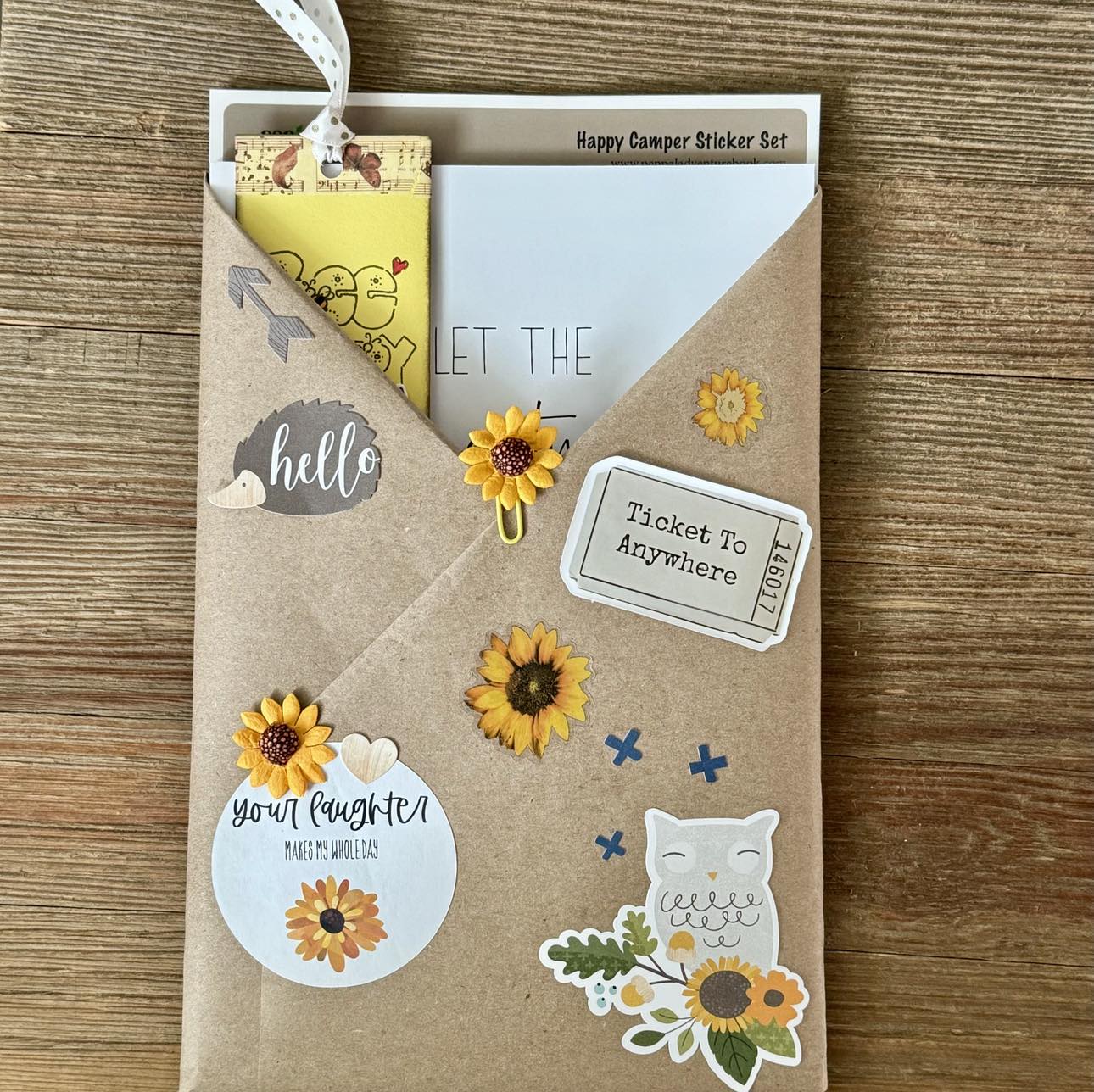 Bee Happy Sunflower - Gift Set with Pen Pal Adventure Journal & Happy Camper Sticker Set
