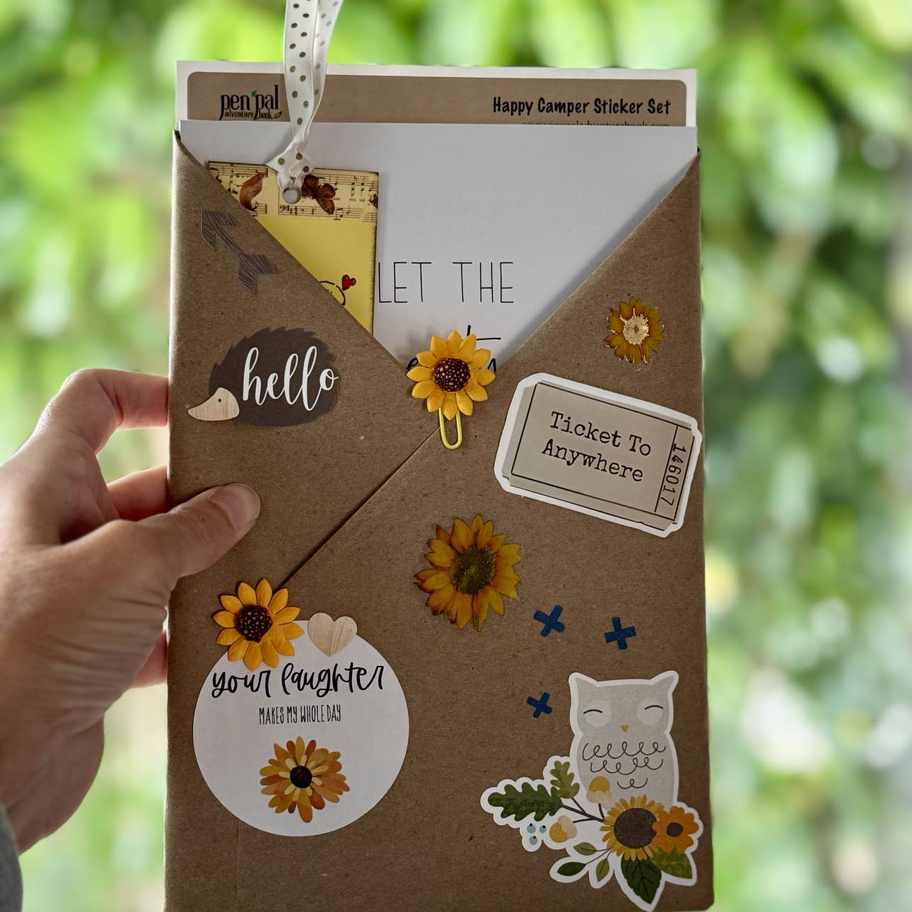 Bee Happy Sunflower - Gift Set with Pen Pal Adventure Journal & Happy Camper Sticker Set