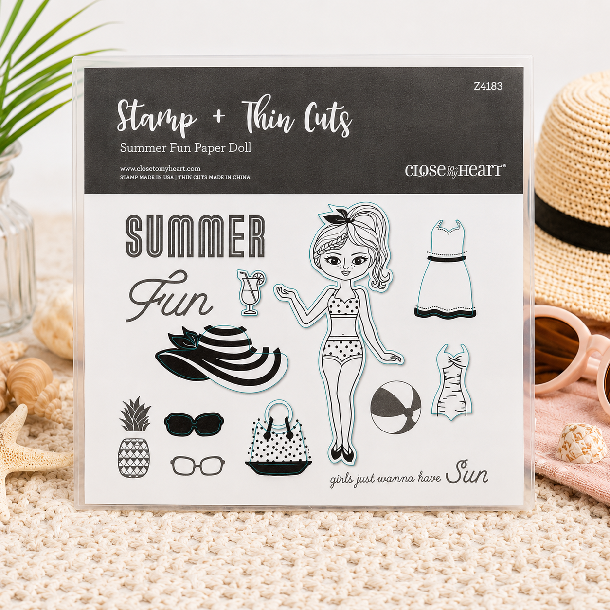 Retired Summer Fun Paper Doll Stamp & Thin Cuts Close to my Heart Set – NEW - Z4183