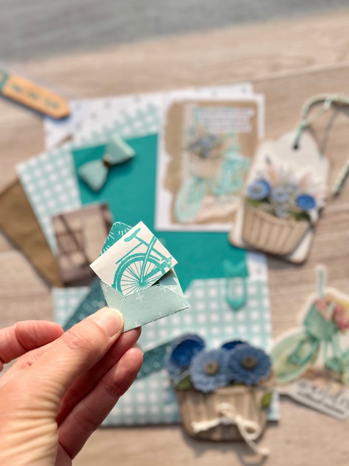 Handmade Folio Ephemera Set | Turquoise Teal & Blue Bike | Paper Journal Supplies | P67