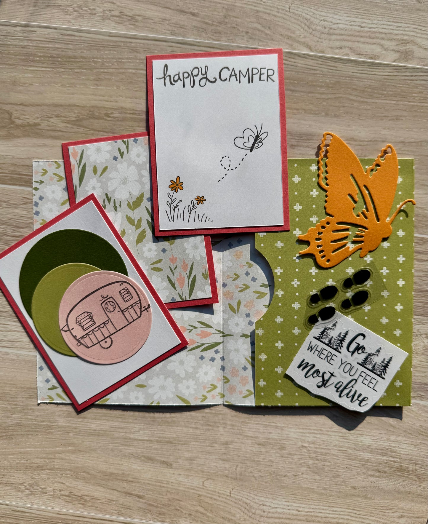 Handmade Folio Journal Embellishment Set | Happy Camper | Nectarine Orange & Pink | Paper Journal Supplies | P32