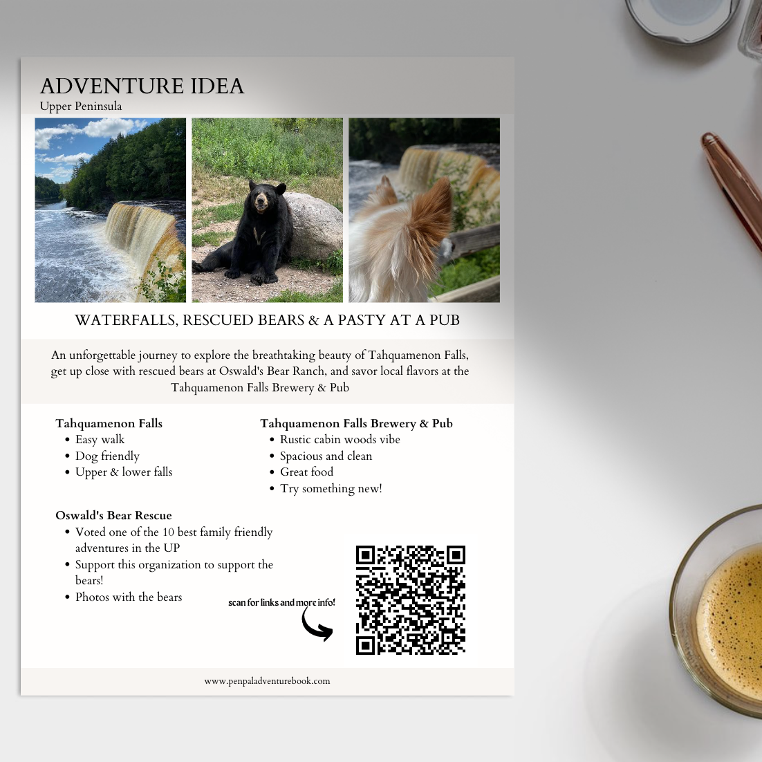Daytrip-MICHIGAN-UP-Tahquamenon Falls Oswalds Bear Ranch Falls Pub-Airbnb-VRBO-Digital Download