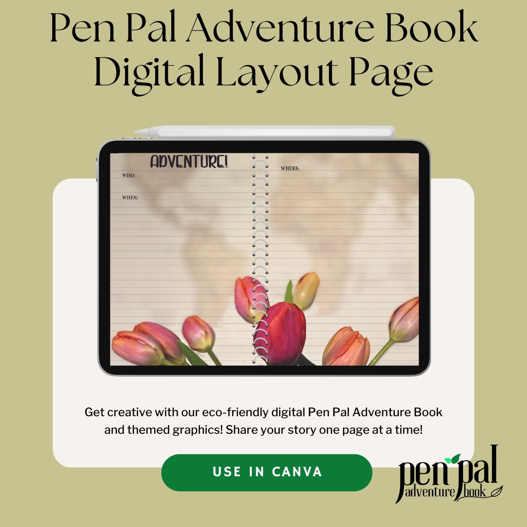 Digital Download-Tulips Journal Layout-Digital Pen Pal Adventure Book