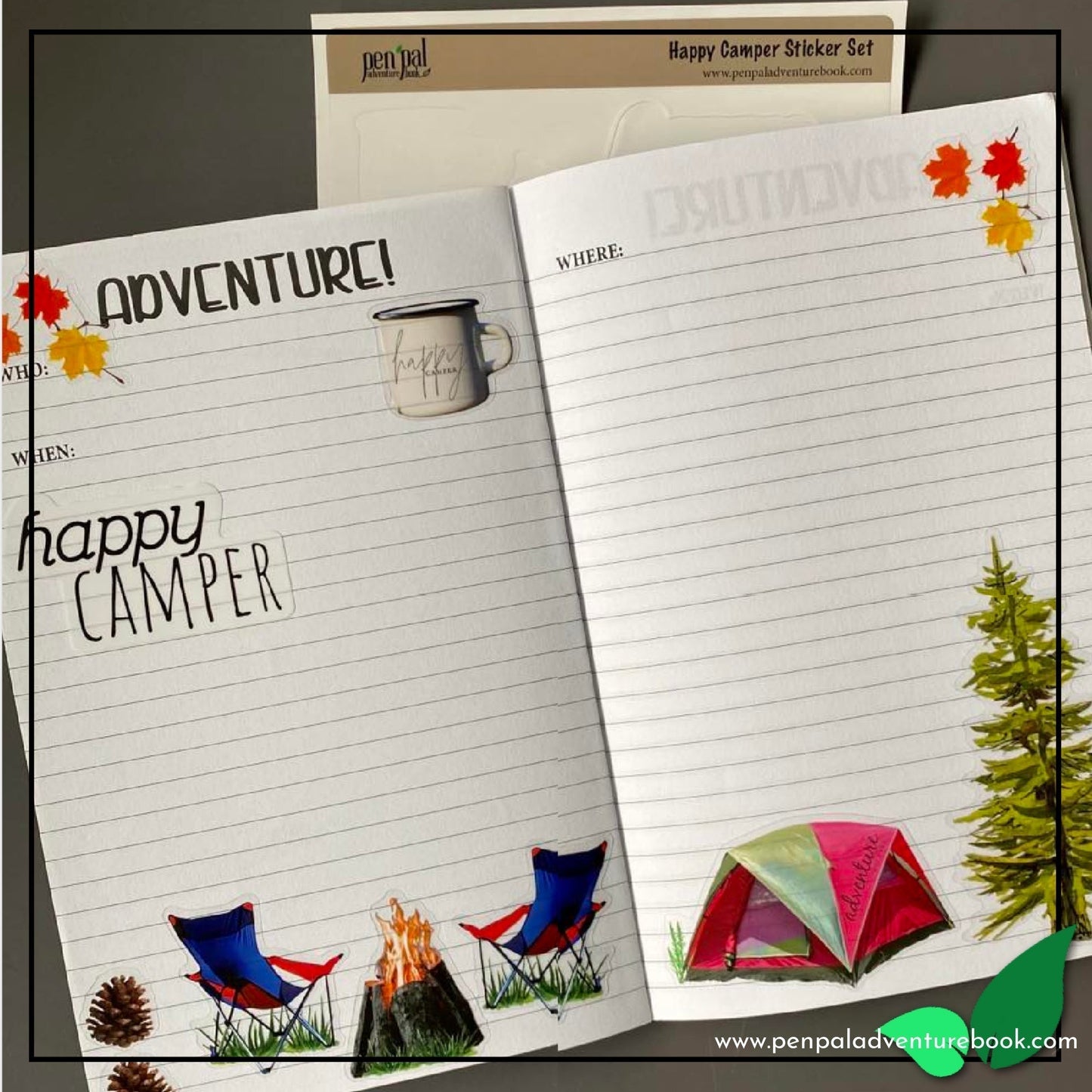 Bee Happy Sunflower - Gift Set with Pen Pal Adventure Journal & Happy Camper Sticker Set