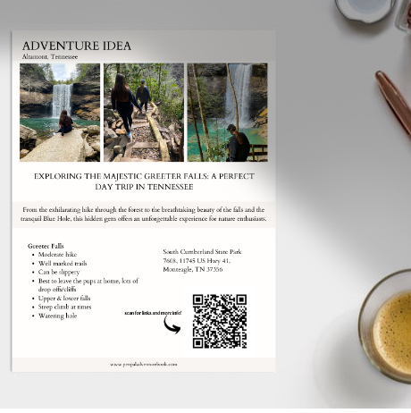 Daytrip-TENNESSEE-Altamont-Greeter Falls Hiking and Blue Hole-Airbnb-VRBO-Digital Download
