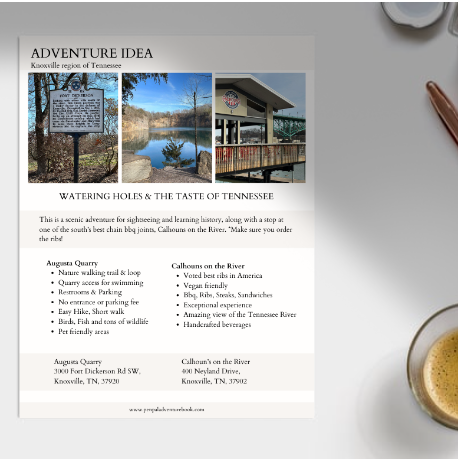 Daytrip-TENNESSEE-Knoxville-Augusta Quarry Calhouns on the River-Airbnb-VRBO-Digital Download