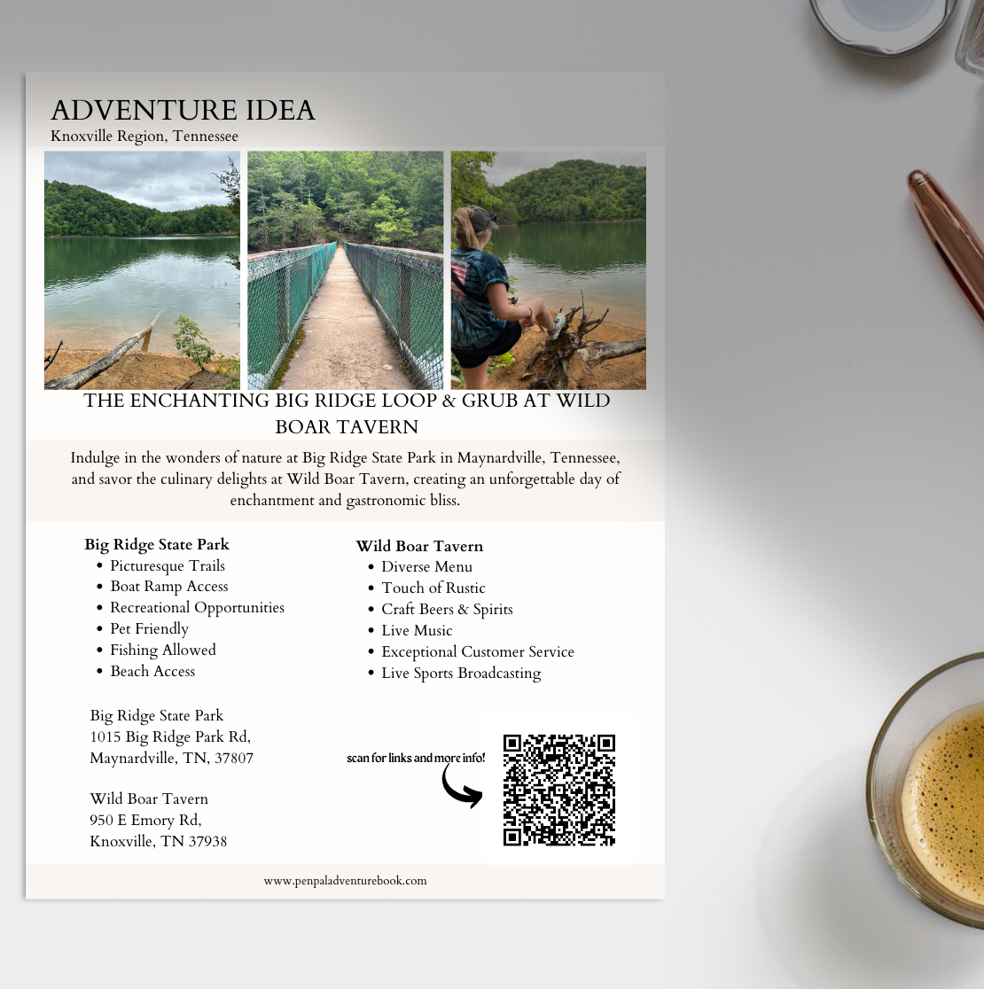 Daytrip-TENNESSEE-Maynardville-Big Ridge State Park-Wild Boar Tavern-Airbnb-VRBO-Digital Download