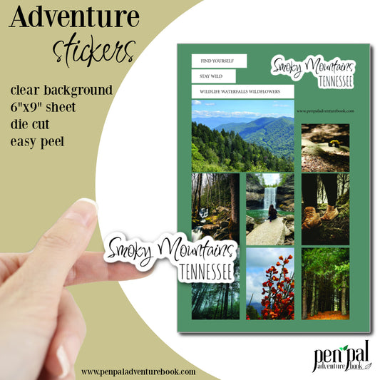 Sticker Sheet - Smoky Mountains Vacation - Tennessee Mountains Die Cut Sticker Sheet - Travel Stickers