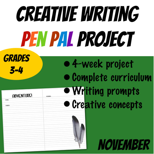 Creative Writing Project for 3rd & 4th Grade Students - Travel Journal - NOVEMBER THEMED Writing Prompts - Project - Writing Activity