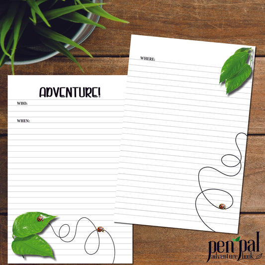 Instant Download-Green Leaves and Ladybugs Layout-Pen Pal Adventure Book Coordinating Printables