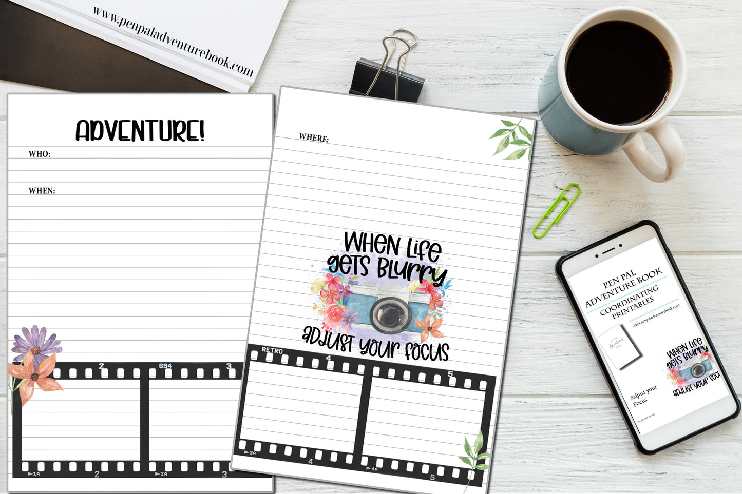 Instant Download-Adjust Your Focus-Pen Pal Adventure Book Coordinating Printables