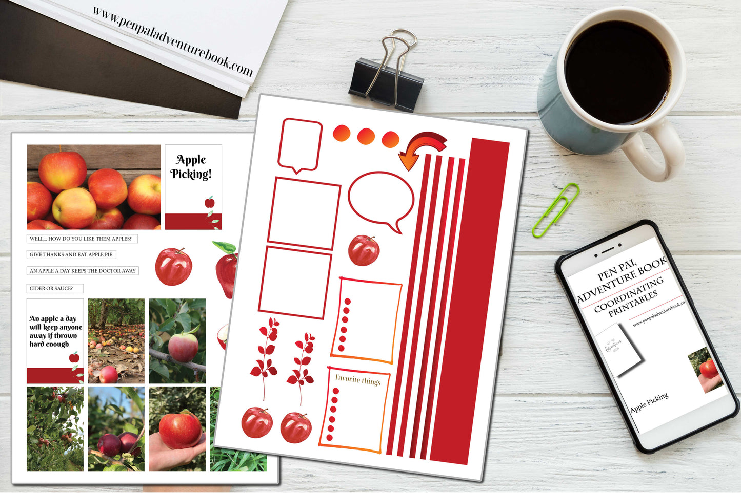 Instant Download-Apple Picking-Red-Pen Pal Adventure Book Coordinating Printables