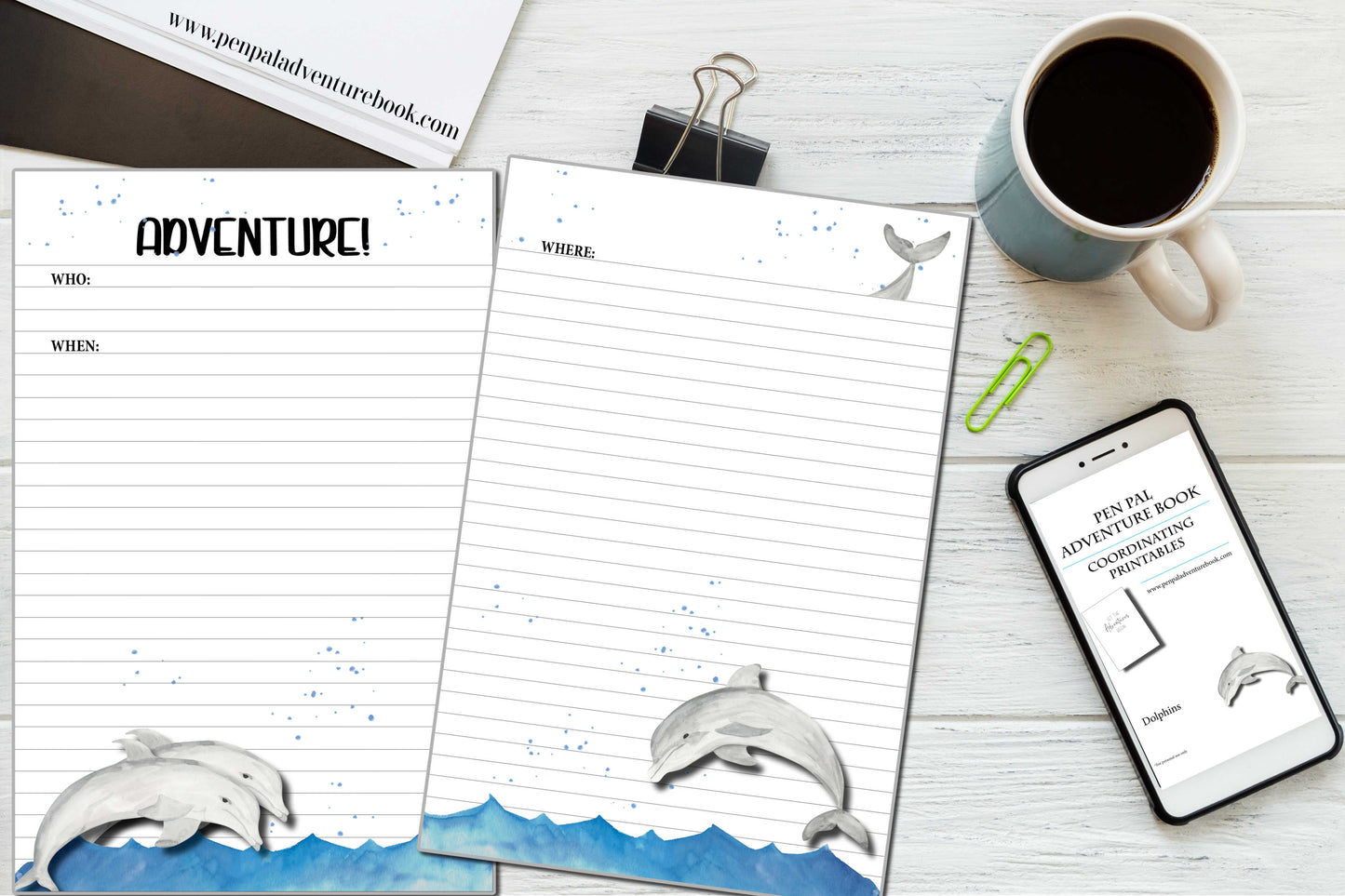Instant Download-Dolphins-Pen Pal Adventure Book Coordinating Printables