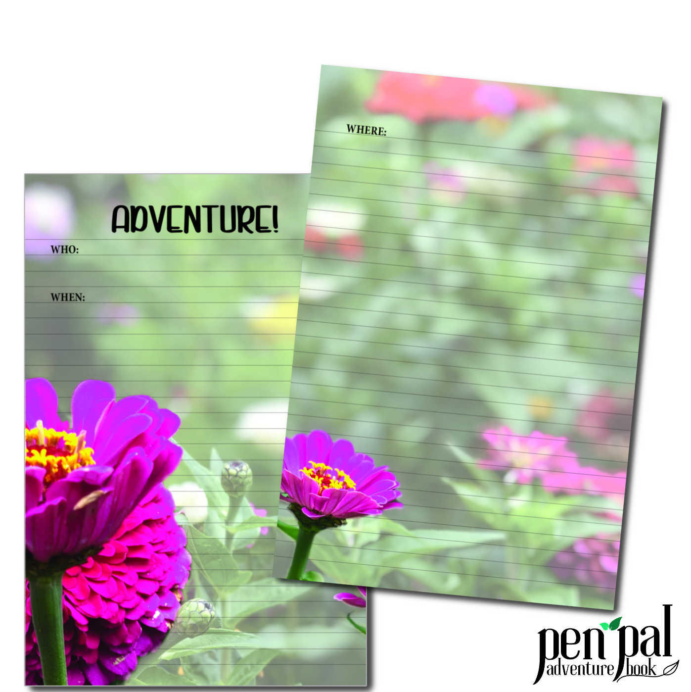 Instant Download-Magenta Flowers Journal Layout-Pen Pal Adventure Book Coordinating Printables