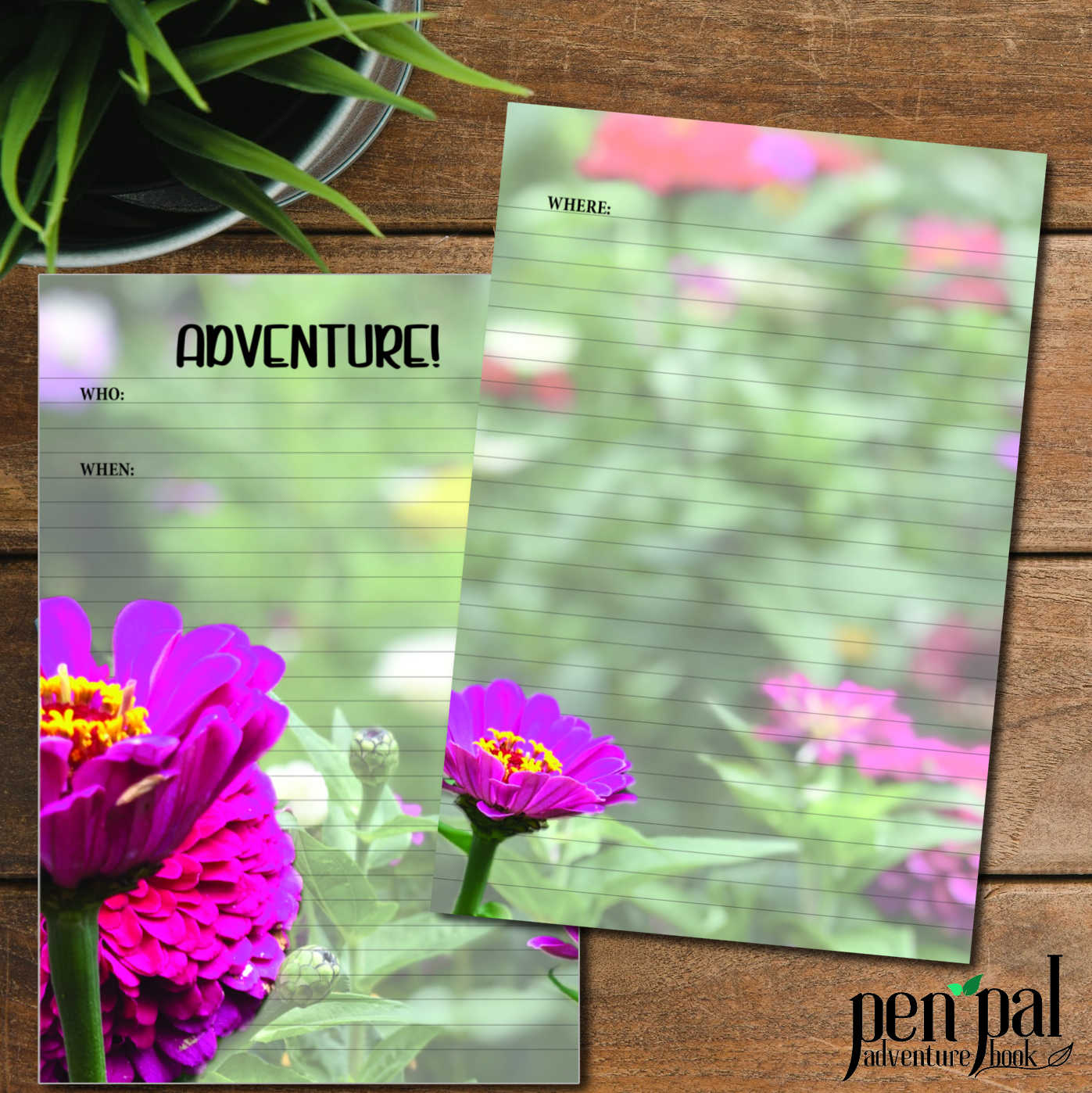 Instant Download-Magenta Flowers Journal Layout-Pen Pal Adventure Book Coordinating Printables