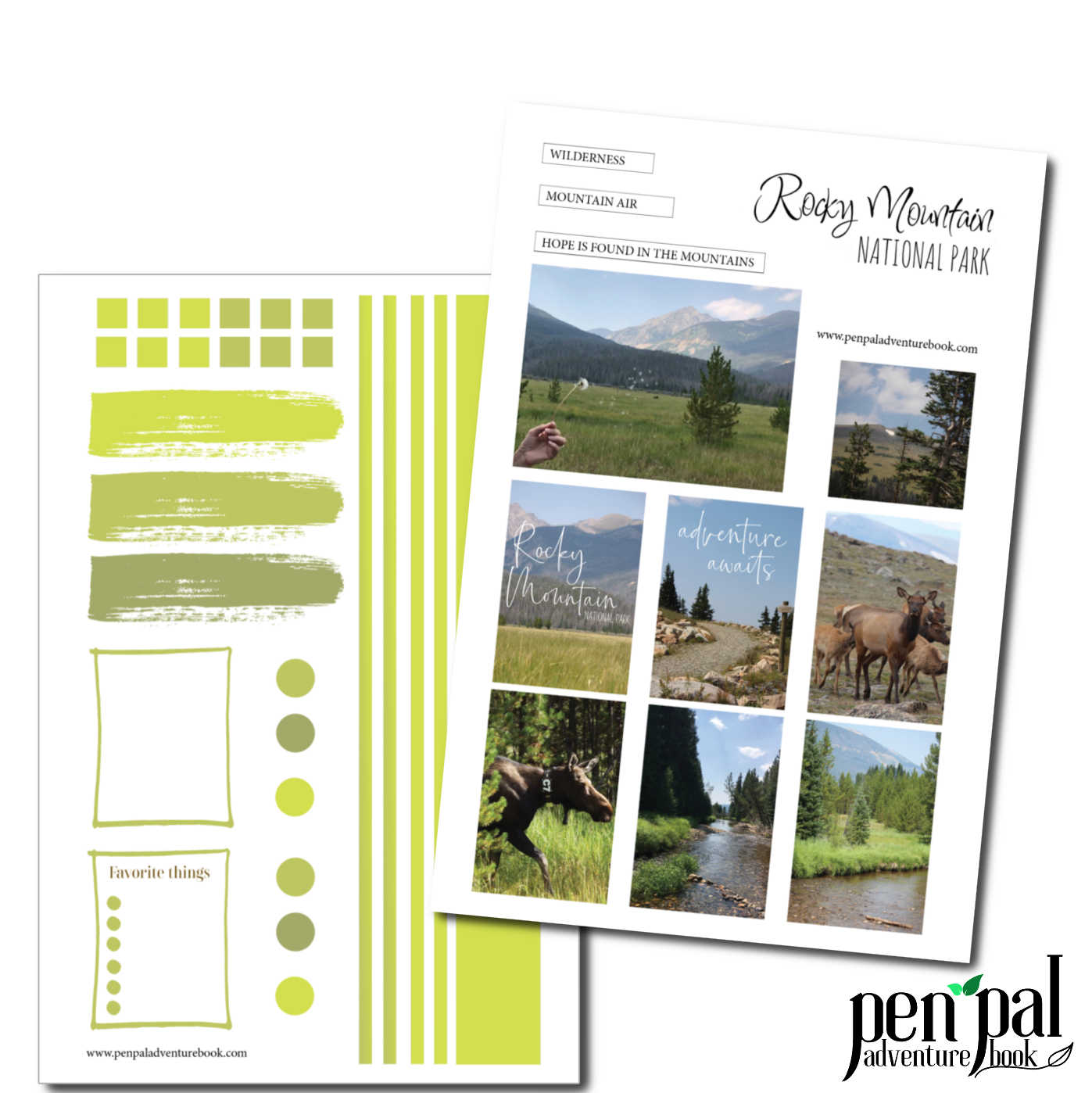 Digital Download-Rocky Mountain National Park-Pen Pal Adventure Book Coordinating Printables