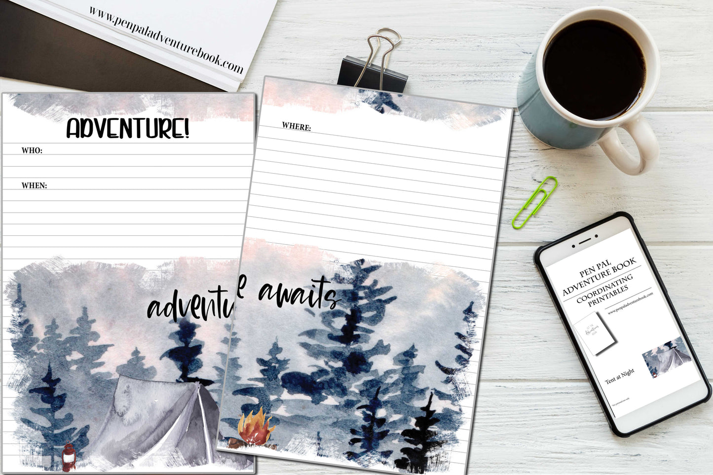 Digital Download-Sleeping under the Stars-Tent at Night-Pen Pal Adventure Book Coordinating Printables