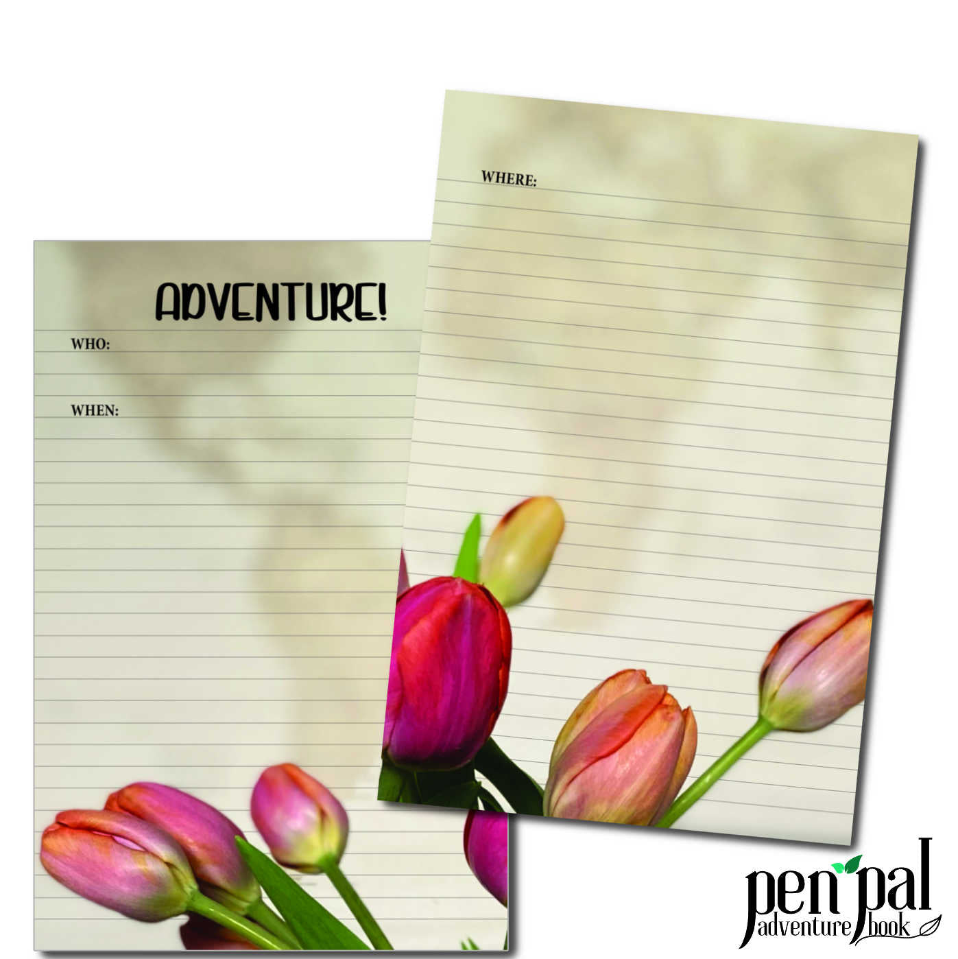 Digital Download-Traveling Tulips Journal Layout-Pen Pal Adventure Book Coordinating Printables