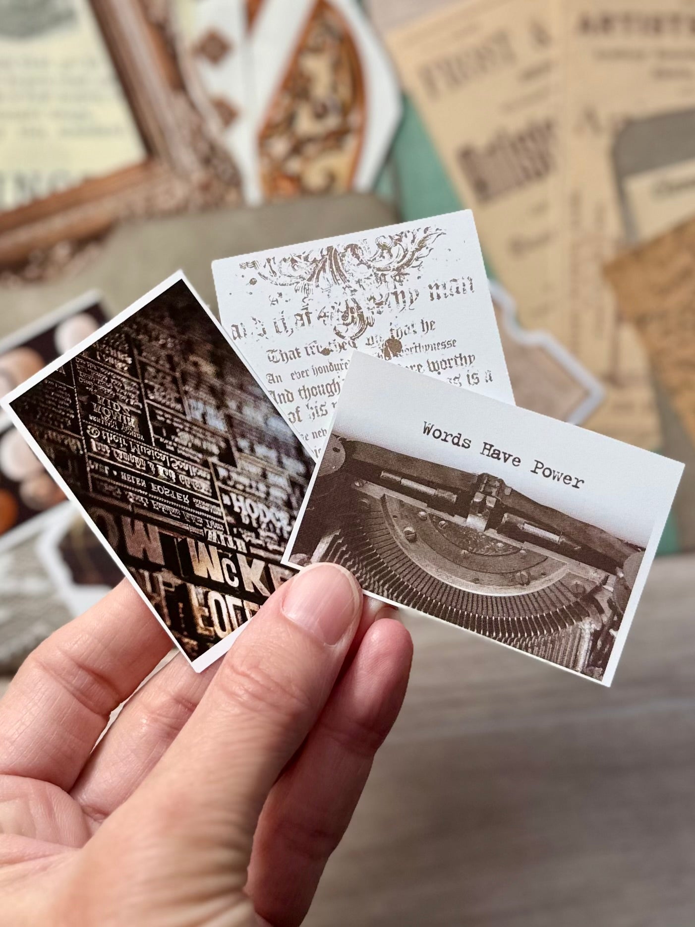 Handmade Folio Ephemera Set | Vintage Artist Words Have Power | Paper Journal Supplies | P64