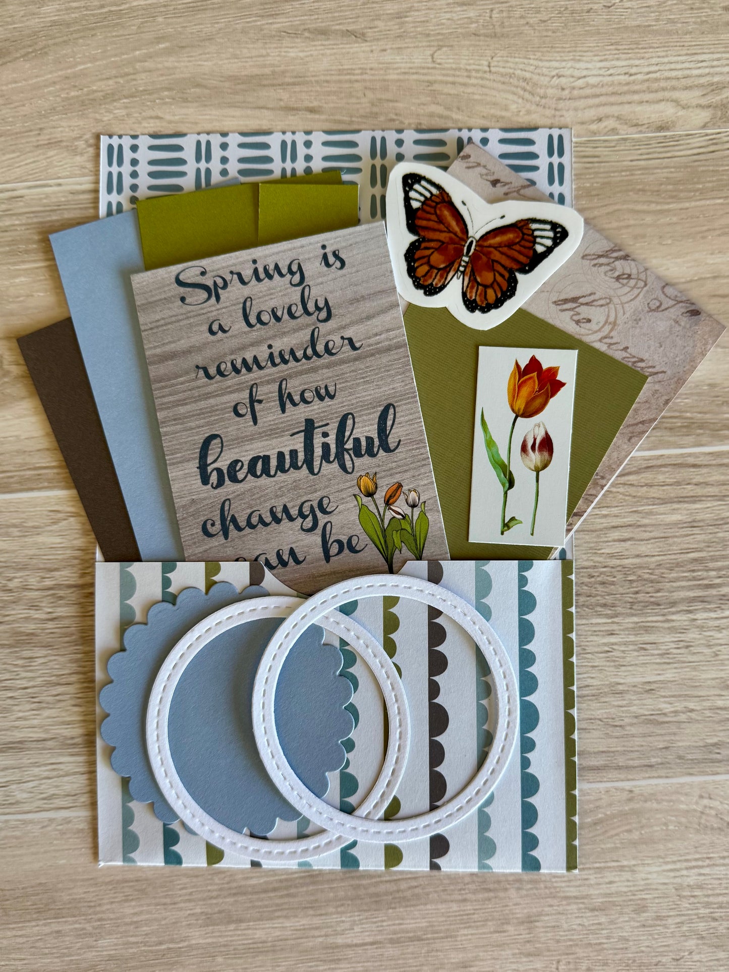 Mini Handmade Folio Ephemera Set | Spring Change in Blue Brown Green | Paper Journal Supplies | P55