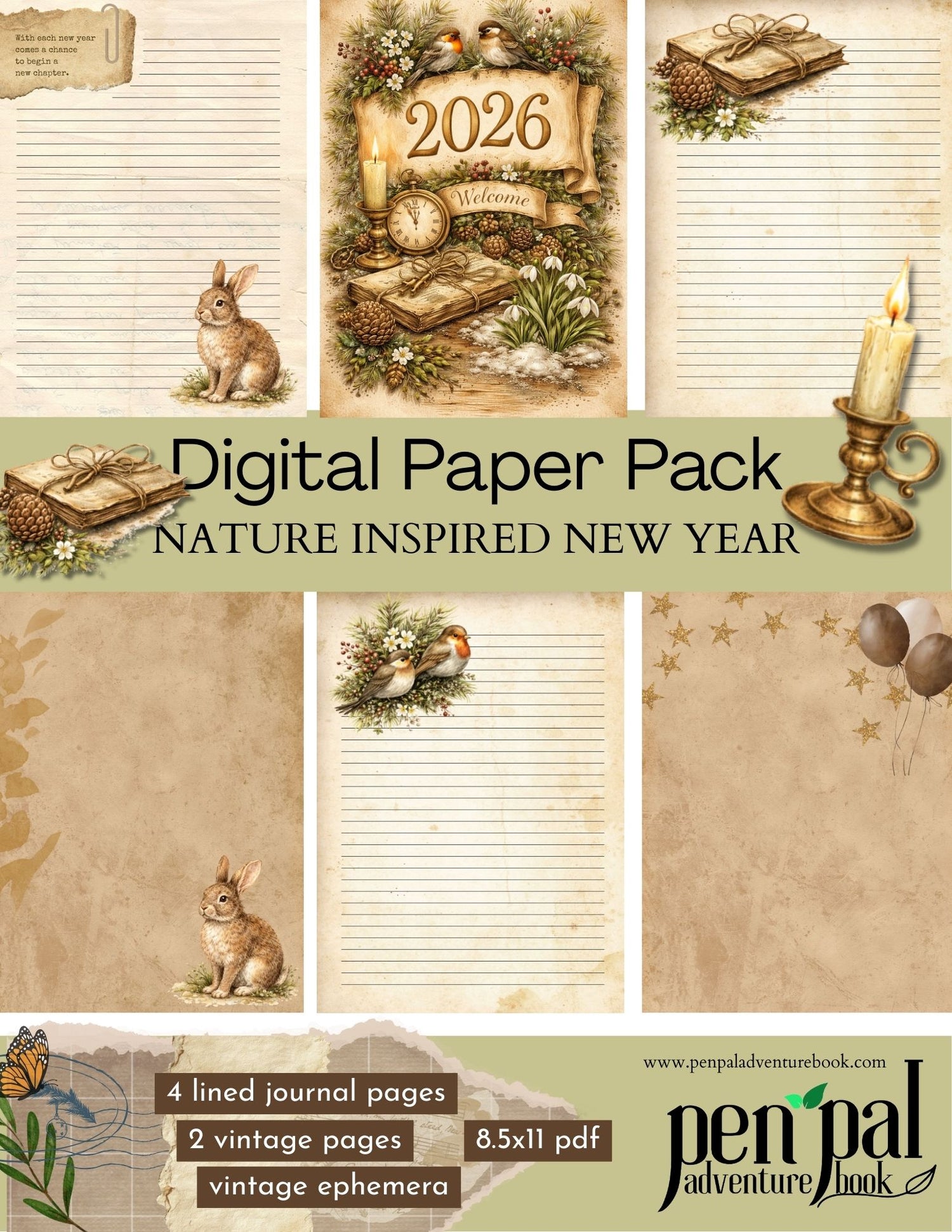 Nature Inspired New Year Vintage Ephemera