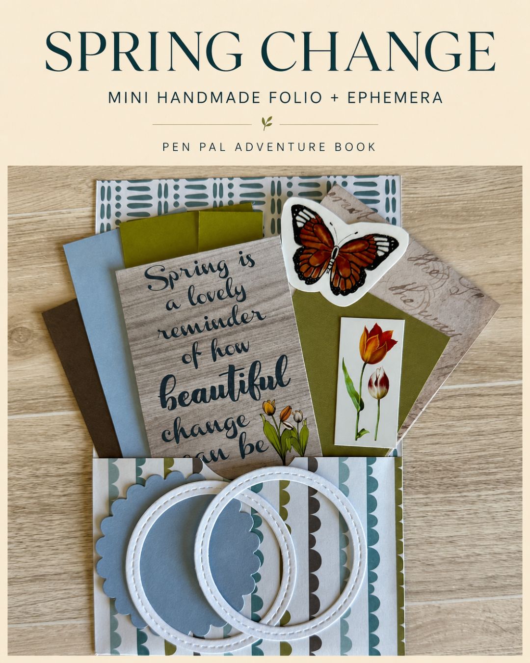 Mini Handmade Folio Ephemera Set | Spring Change in Blue Brown Green | Paper Journal Supplies | P55