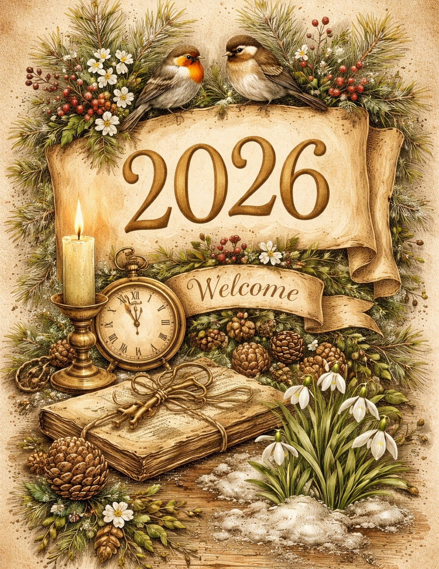 Nature Inspired New Year Vintage Digital paper