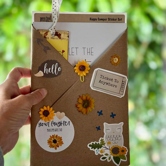 Bee Happy Sunflower - Gift Set with Pen Pal Adventure Journal & Happy Camper Sticker Set