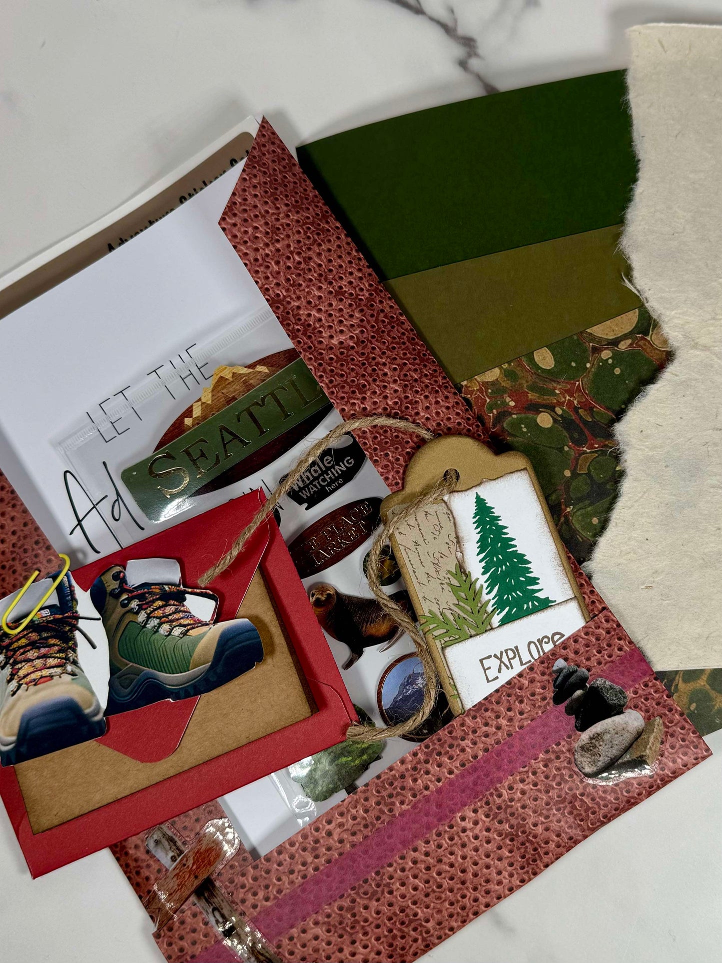 Pen Pal Adventure Book with Ephemera Set - Seattle Washington Themed Travel Journal Gift Set