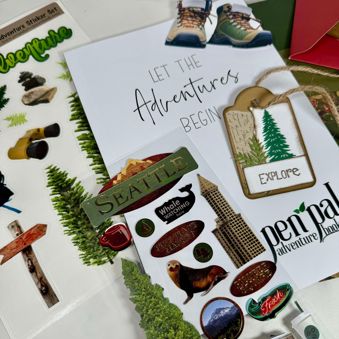 Pen Pal Adventure Book with Ephemera Set - Seattle Washington Themed Travel Journal Gift Set