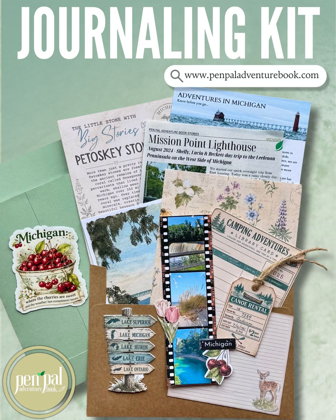 Michigan Junk Journal Kit | Vintage Travel Journal Ephemera Pack