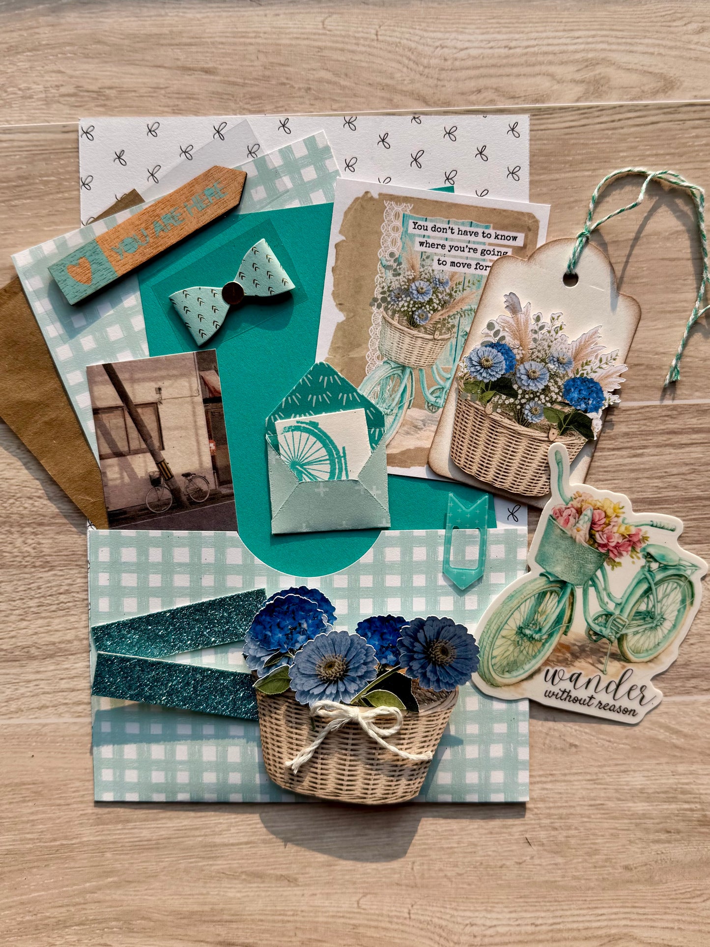 Handmade Folio Ephemera Set | Turquoise Teal & Blue Bike | Paper Journal Supplies | P67