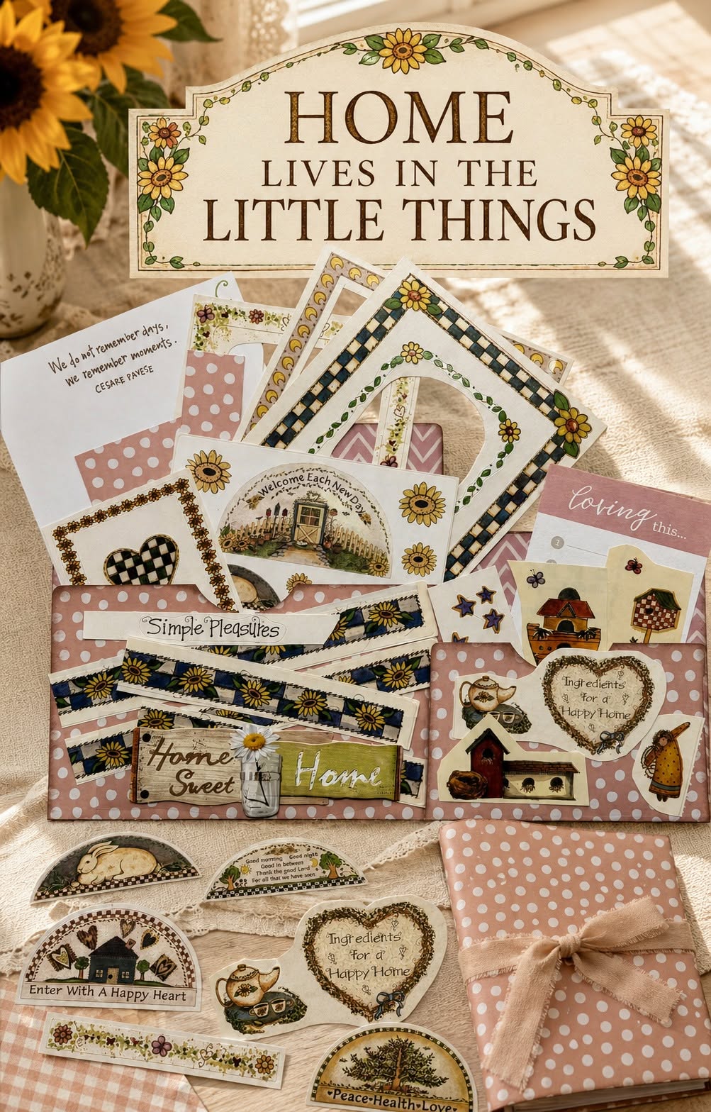 Handmade Folio Ephemera Set | Simple Pleasures Happy Home | Paper Journal Supplies | P65