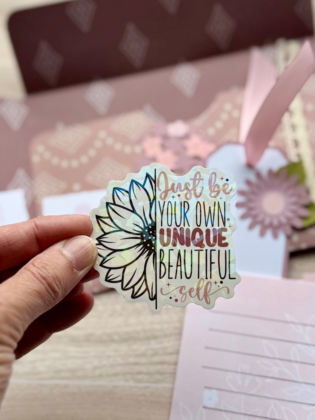 Handmade Folio Ephemera Set | Be Your Own Unique Beautiful Self | Pink Paper Journal Supplies | P70