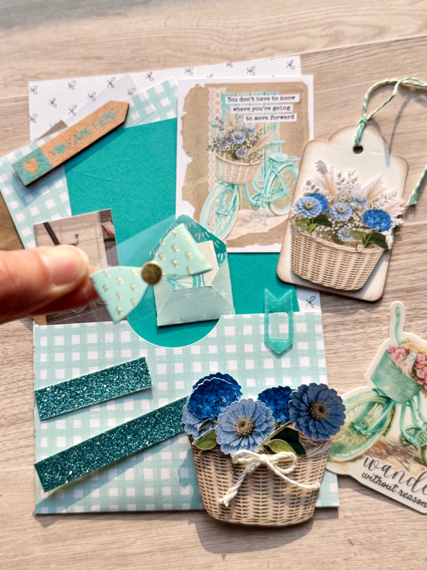 Handmade Folio Ephemera Set | Turquoise Teal & Blue Bike | Paper Journal Supplies | P67