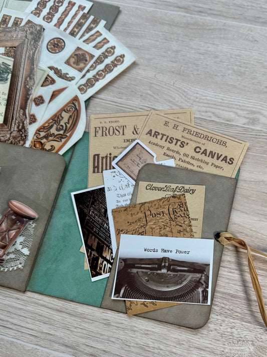 Handmade Folio Ephemera Set | Vintage Artist Words Have Power | Paper Journal Supplies | P64