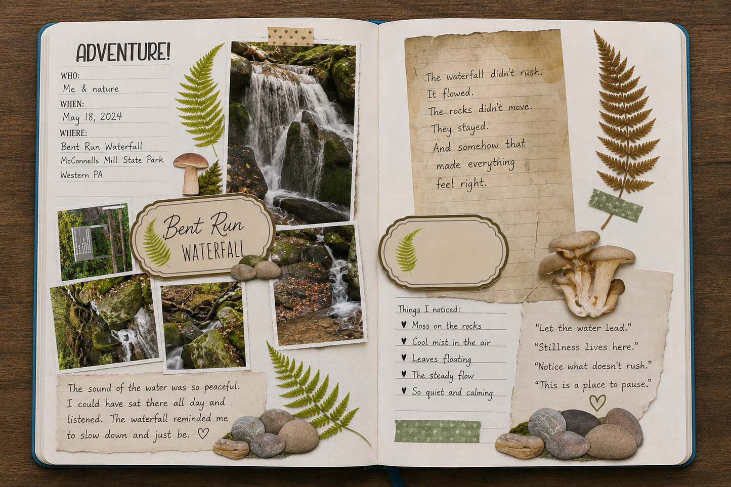 Bent Run Waterfall Printable Pocket Cards Digital Paper & Pieces | Pennsylvania Nature Journaling Kit (Digital Download)