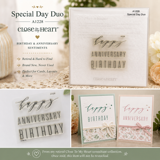 Retired Close To My Heart A1228 Special Day Duo Stamp Set | Birthday & Anniversary Sentiments
