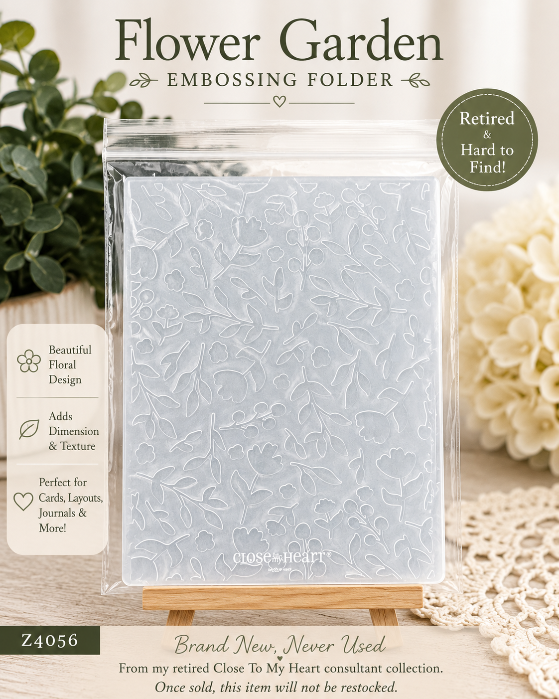 Retired Close To My Heart Flower Garden Embossing Folder Z4056 | Floral Background Texture