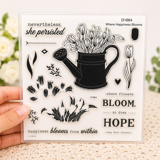 Retired Where Happiness Blooms Close to my Heart Stamp Set – NEW - D1864
