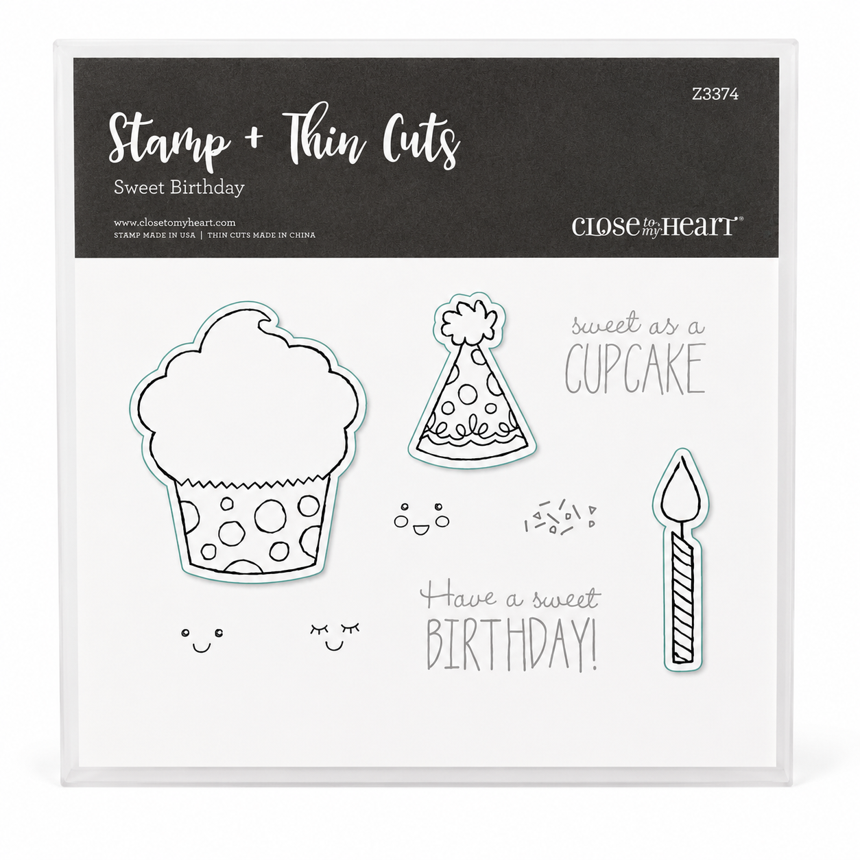 Retired CTMH Stamp & Thin Cut Set - Z3374 Sweet Birthday Stamp & Thin Cuts | NEW