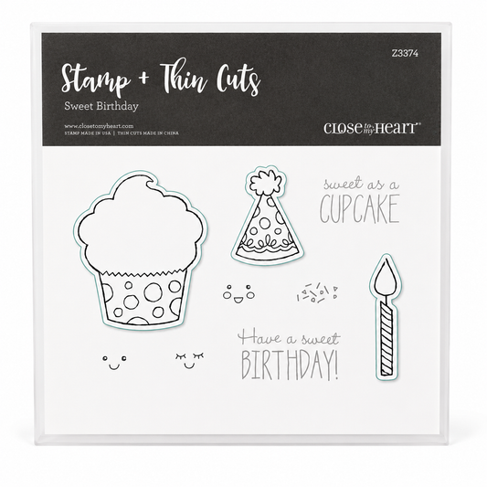 Retired CTMH Stamp & Thin Cut Set - Z3374 Sweet Birthday Stamp & Thin Cuts | NEW