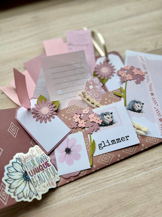 Handmade Folio Ephemera Set | Be Your Own Unique Beautiful Self | Pink Paper Journal Supplies | P70