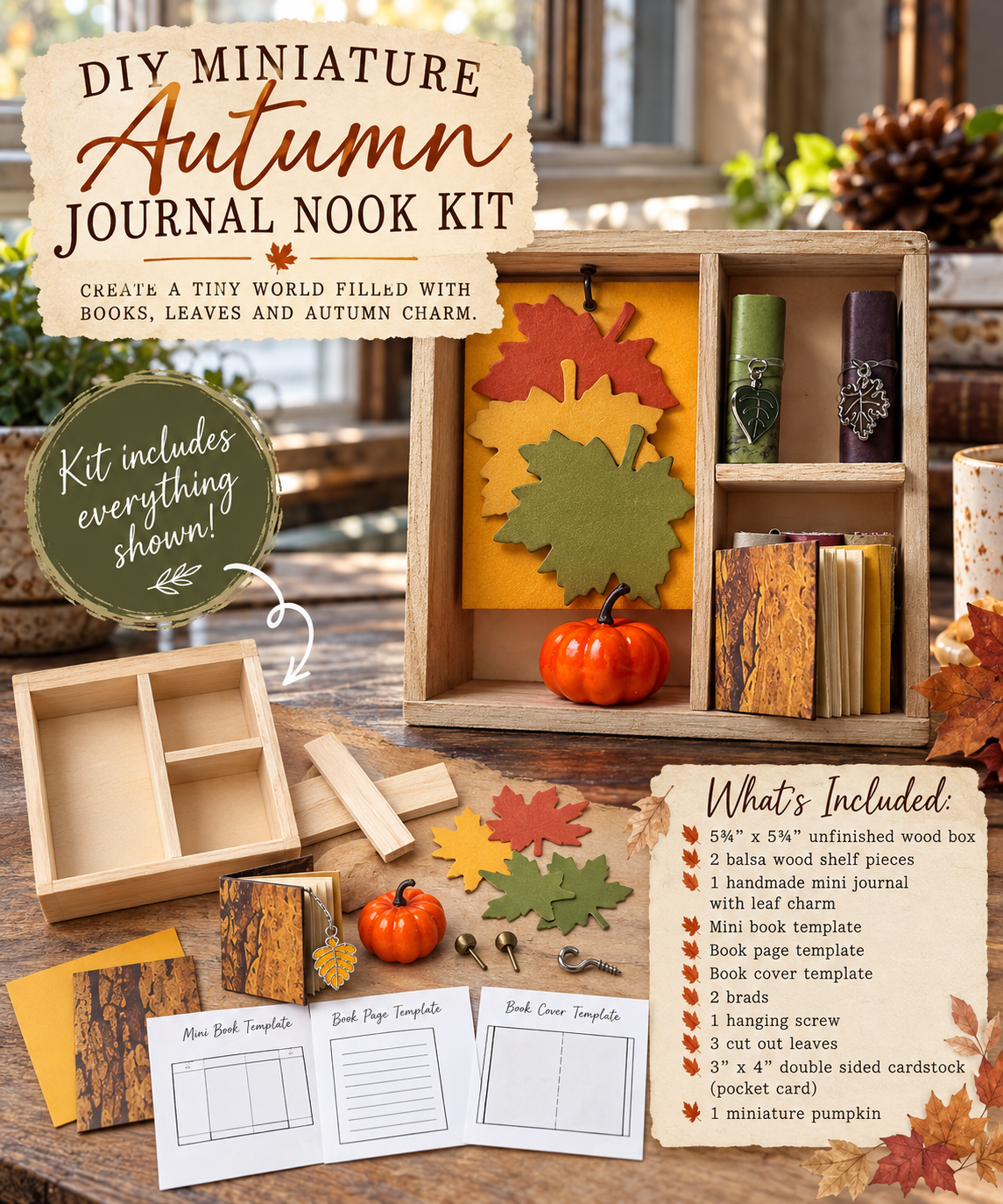 DIY Miniature Autumn Journal Nook Kit | Fall Craft & Handmade Mini Book | Limited Edition