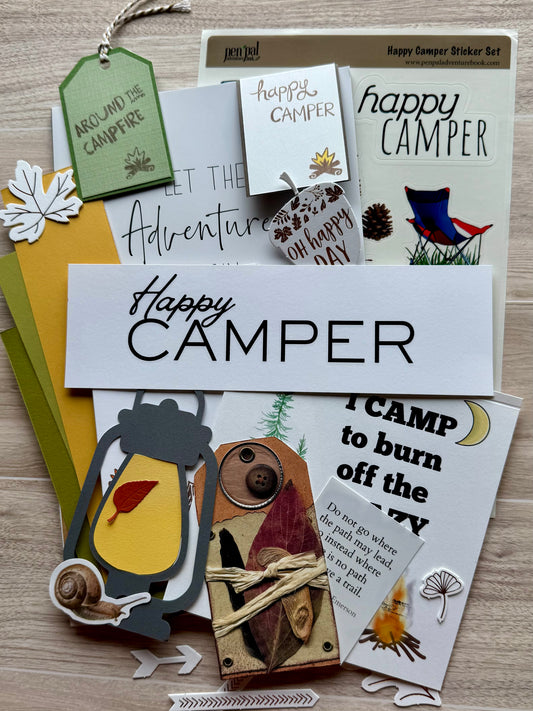 Junk Journal Kit | Happy Camper with Pen Pal Adventure Book & Ephemera- Camp Themed Travel Journal | P14