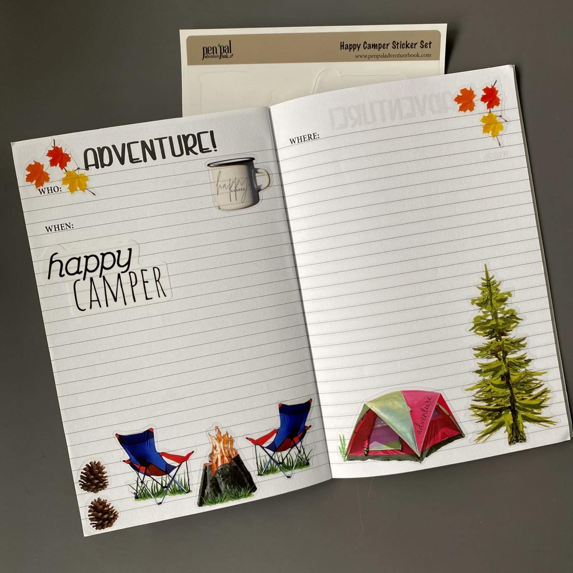 Sticker Sheet - Happy Camper Collection - Camping Die Cut Sticker Sheet - Travel Stickers