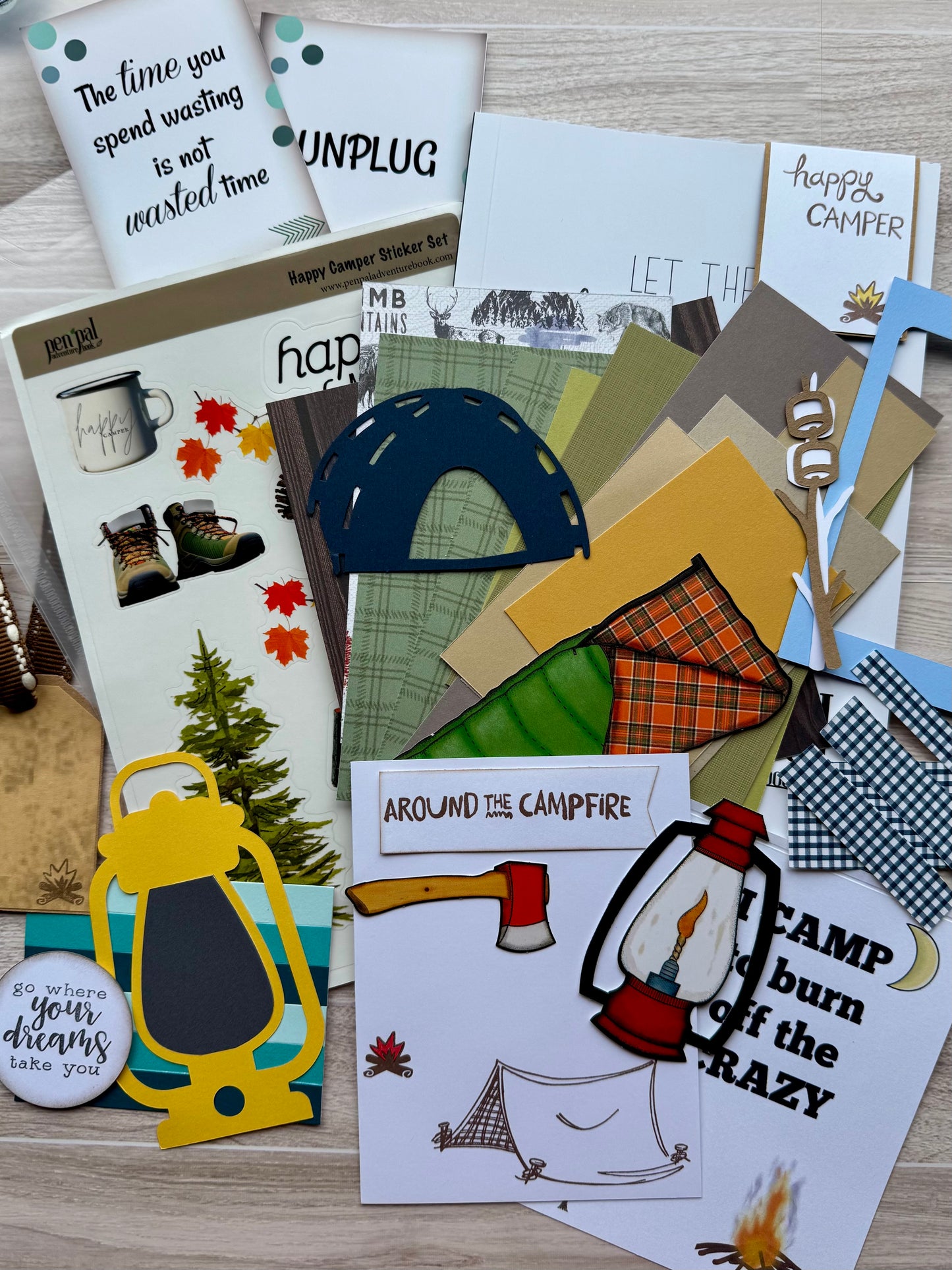 Unique Camping Themed Handmade Junk Journal Kit with 33+ Pieces!