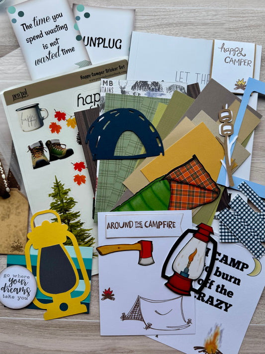 Unique Camping Themed Handmade Junk Journal Kit with 33+ Pieces!